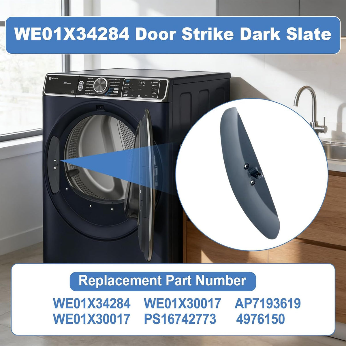 WE01X34284 Door Strike Dark Slate Compatible with GE Dryers Door Latch GFD35ESPY0DS GFD55ESMN0DG GFD65ESMN0SN GFD85ESMN0RS PFD87ESMV0RS, Replace WE01X30017 PS16742773 AP7193619