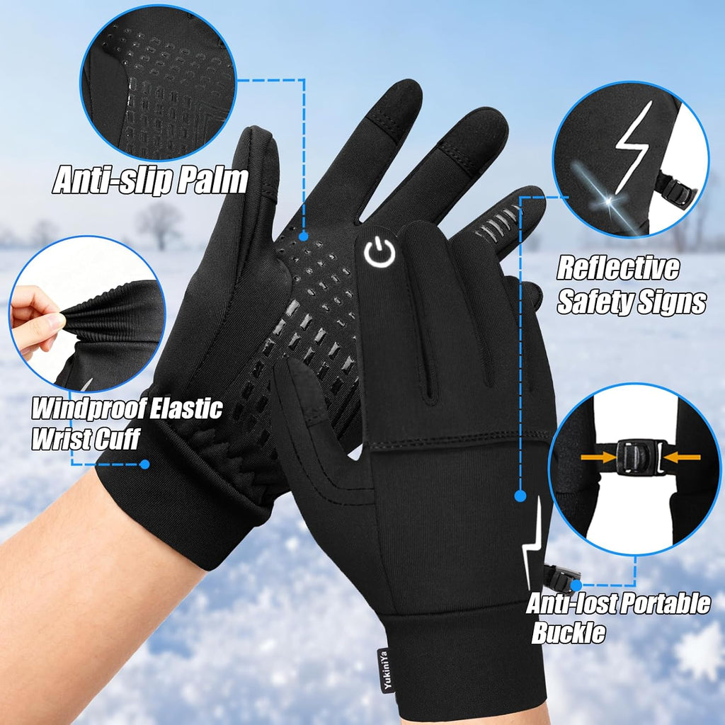 Kids Gloves Winter Waterproof Warm Touchscreen Anti-Slip Reflective Gloves with Velvet Lining for 3-16 Years Girls