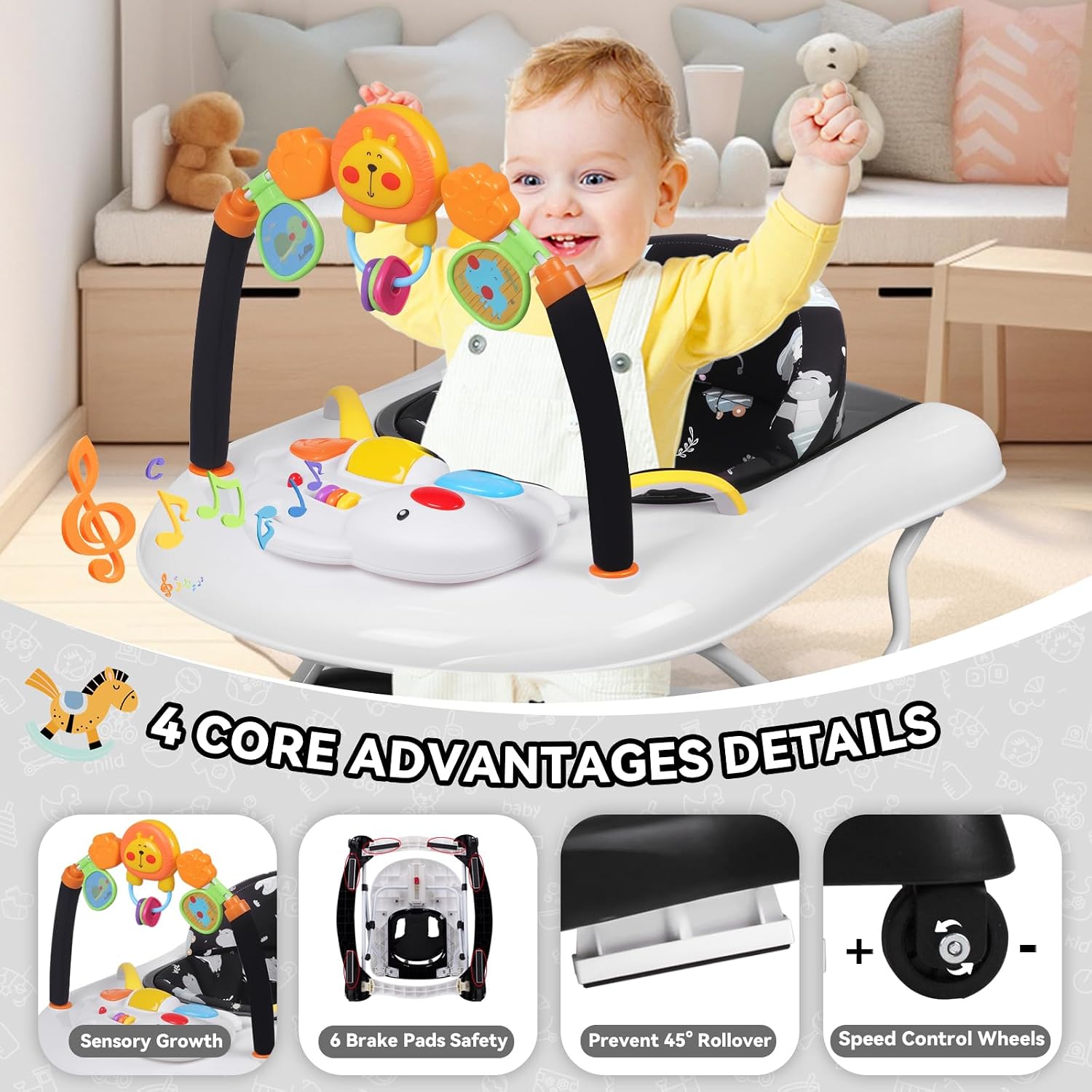 5 in 1 Foldable Baby Walker for Boys Girls Infant 6-12 Months | Walkers for Babies with Bouncer, Rocker, Feeding