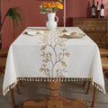Rectangle Embroidered Tablecloth with Tassels 55x86 Inch
