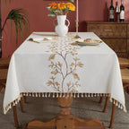 Rectangle Embroidered Tablecloth with Tassels 55x86 Inch