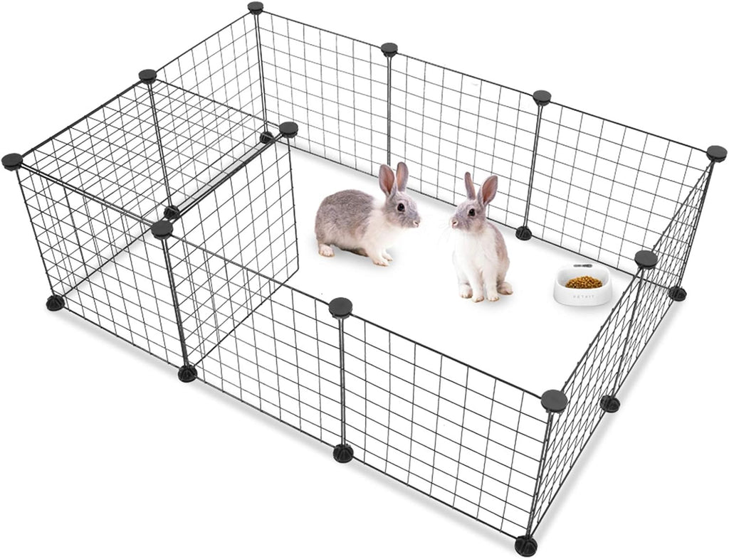 12 x Metal Panels (14 x 14)，Pet Playpen Exercise Cage, DIY Metal Wire Fence, Indoor Small Animal Enclosure, Black