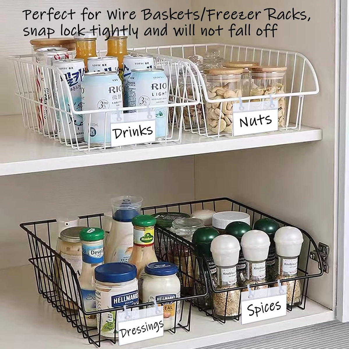 Plastic Shelf Labels, 60pcs Label Holders with 120pcs Snap Lock Hanging Loops and 60pcs Matched Paper Inserts for