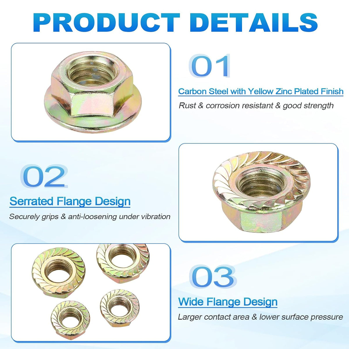 15Pcs Serrated Flange Hex Nuts 3/8"-16 UNC Carbon Steel