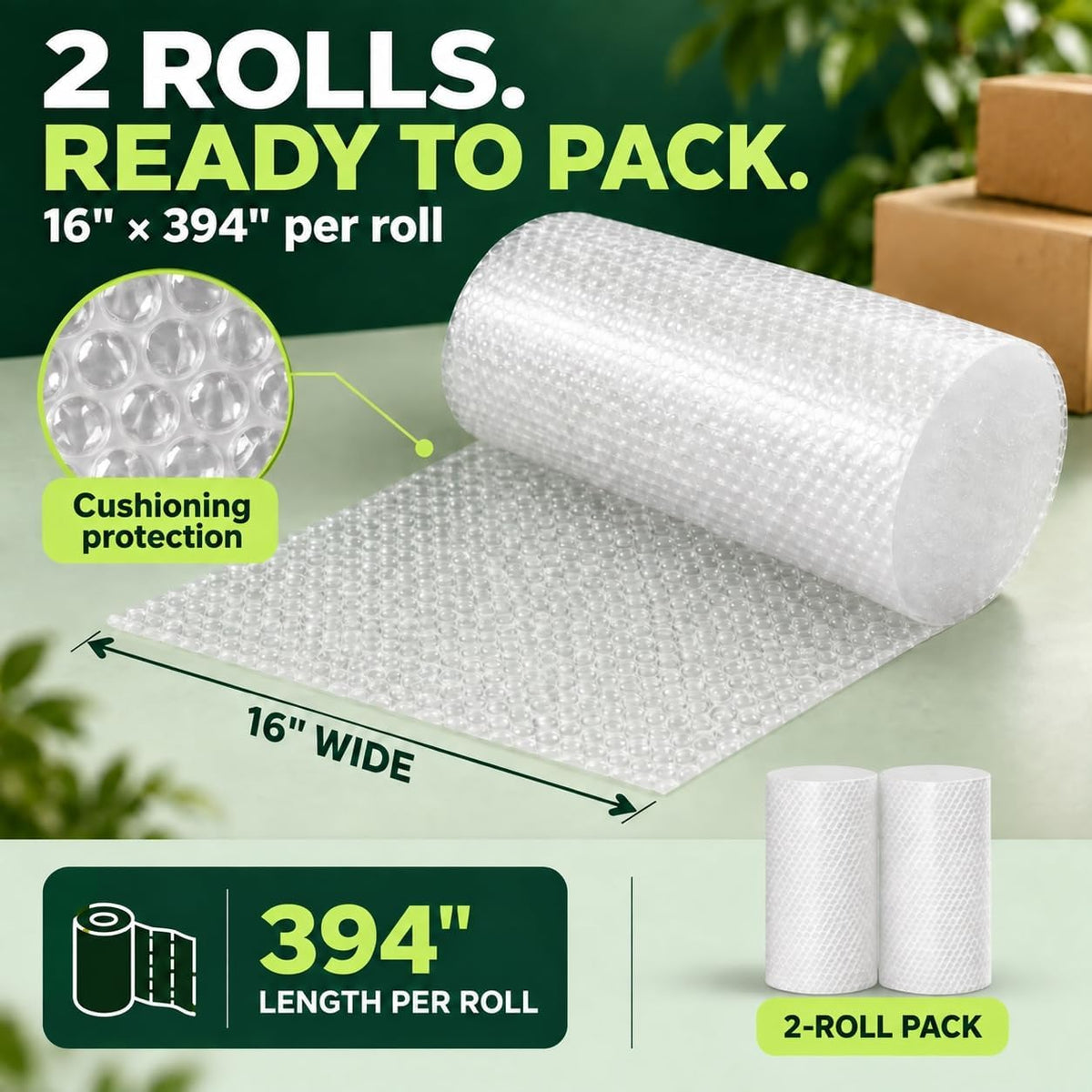 Rolls 16"x394" Nylon Bubble Cushioning Wrap, Lightweight, Fragile Packing