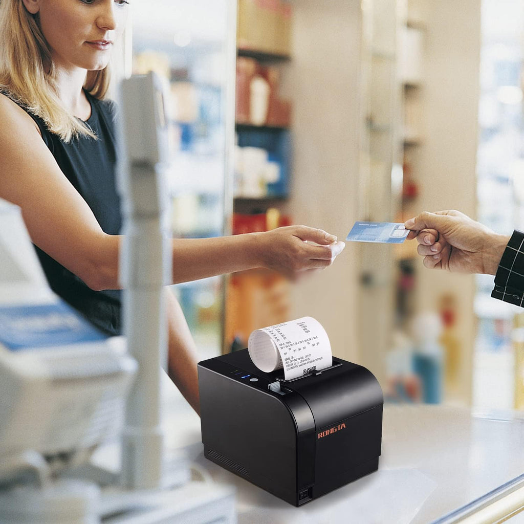 80mm Thermal POS Receipt Printer Black | 3 1/8 inch Pos Printer with Auto Cutter, USB, Serial, Ethernet