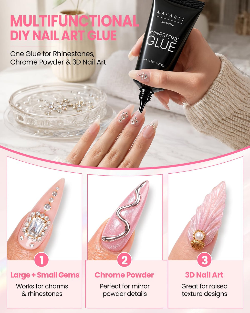Rhinestone Glue for Nails: Super Strong 3D Gel for Nail Charms 30g