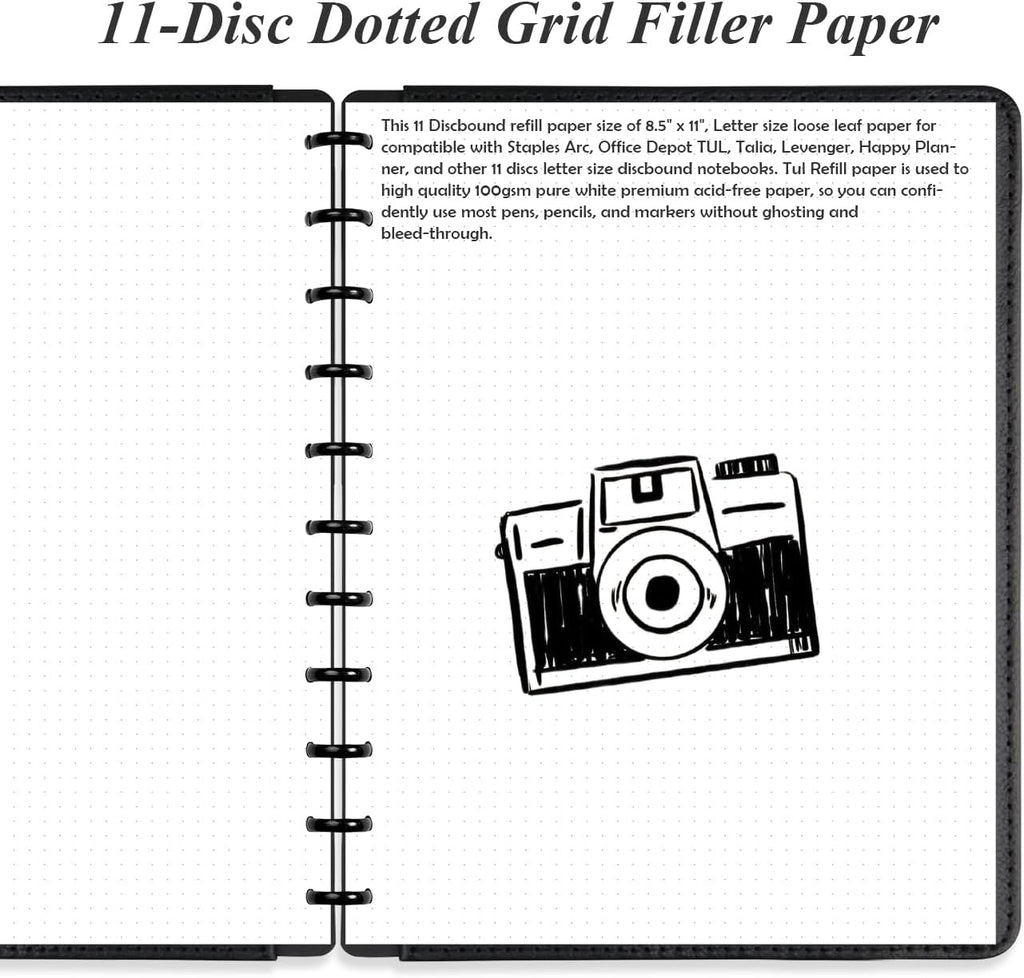 A4 TUL Discbound Dotted Refill Paper, 11-Disc Dot Grid Filler Paper, 100Sheets / 200Pages, 100gsm White Paper, 8.5''