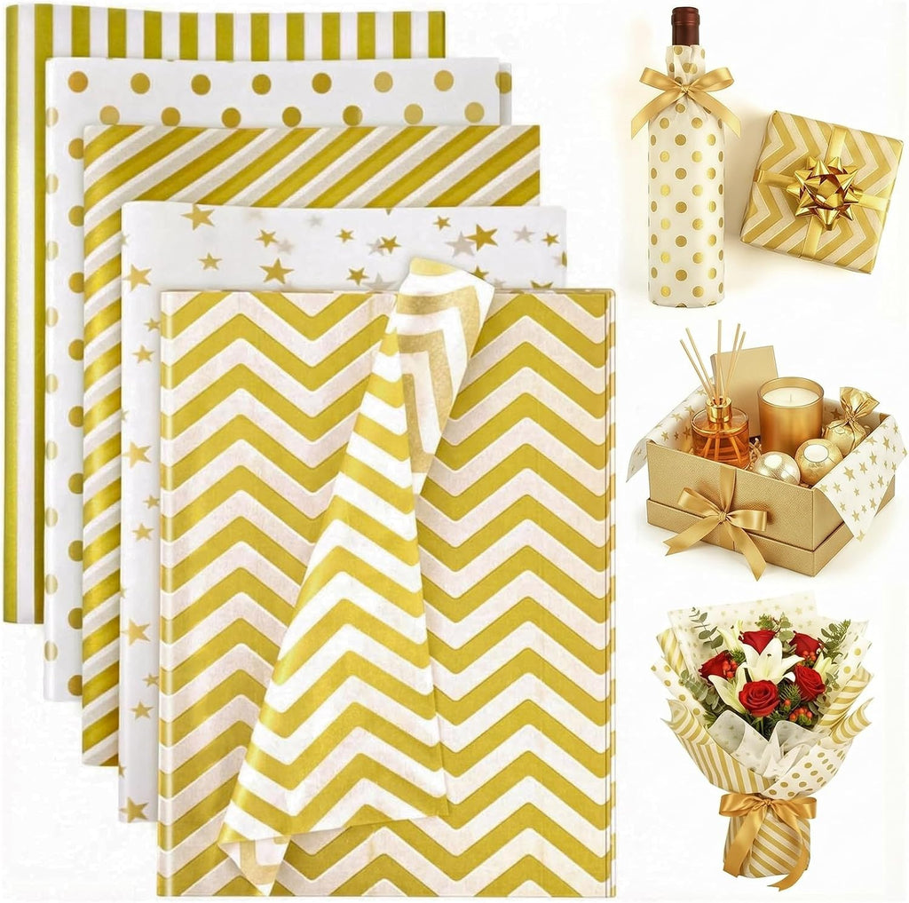 White and Gold Tissue Paper 100 Sheets, 20 X 14 inch for Gift Bags