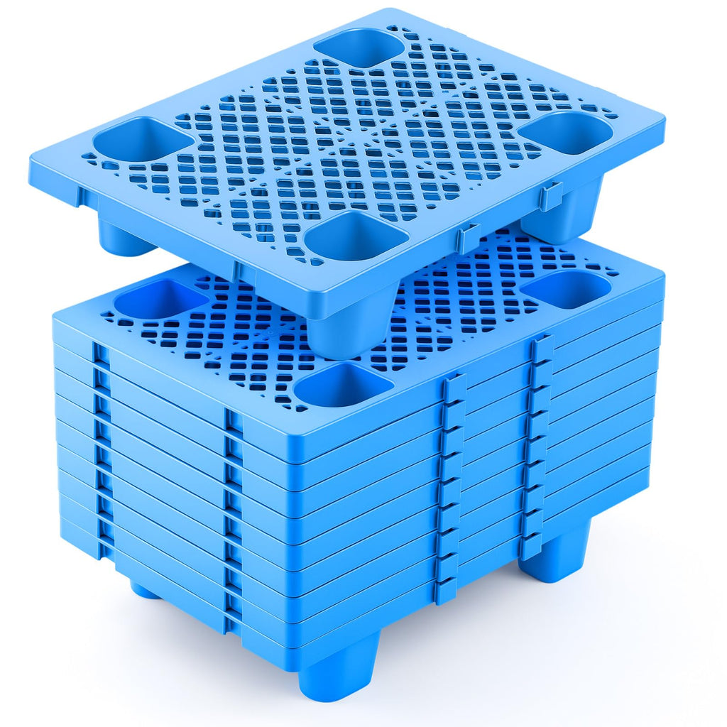 10 Pack Plastic Pallets Nestable Moisture Waterproof Lightweight Floor Pallets with Breathable Grid for Garage Market