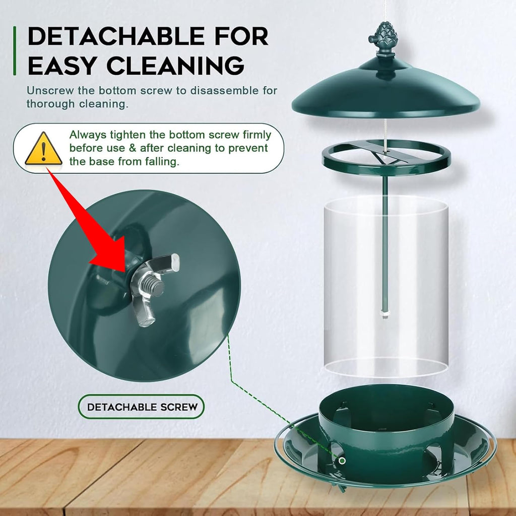 Metal Bird Feeders for Outdoors Hanging, 360° Feeding Tray, Green