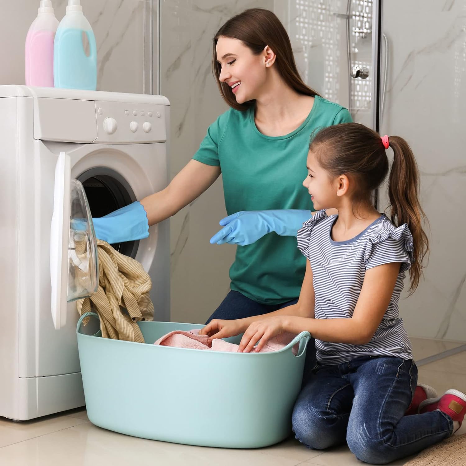 Rubber Cleaning Gloves - 3 Pairs Latex Free Kitchen Cleaning Gloves with Cotton Liner- Household Dishwashing Gloves