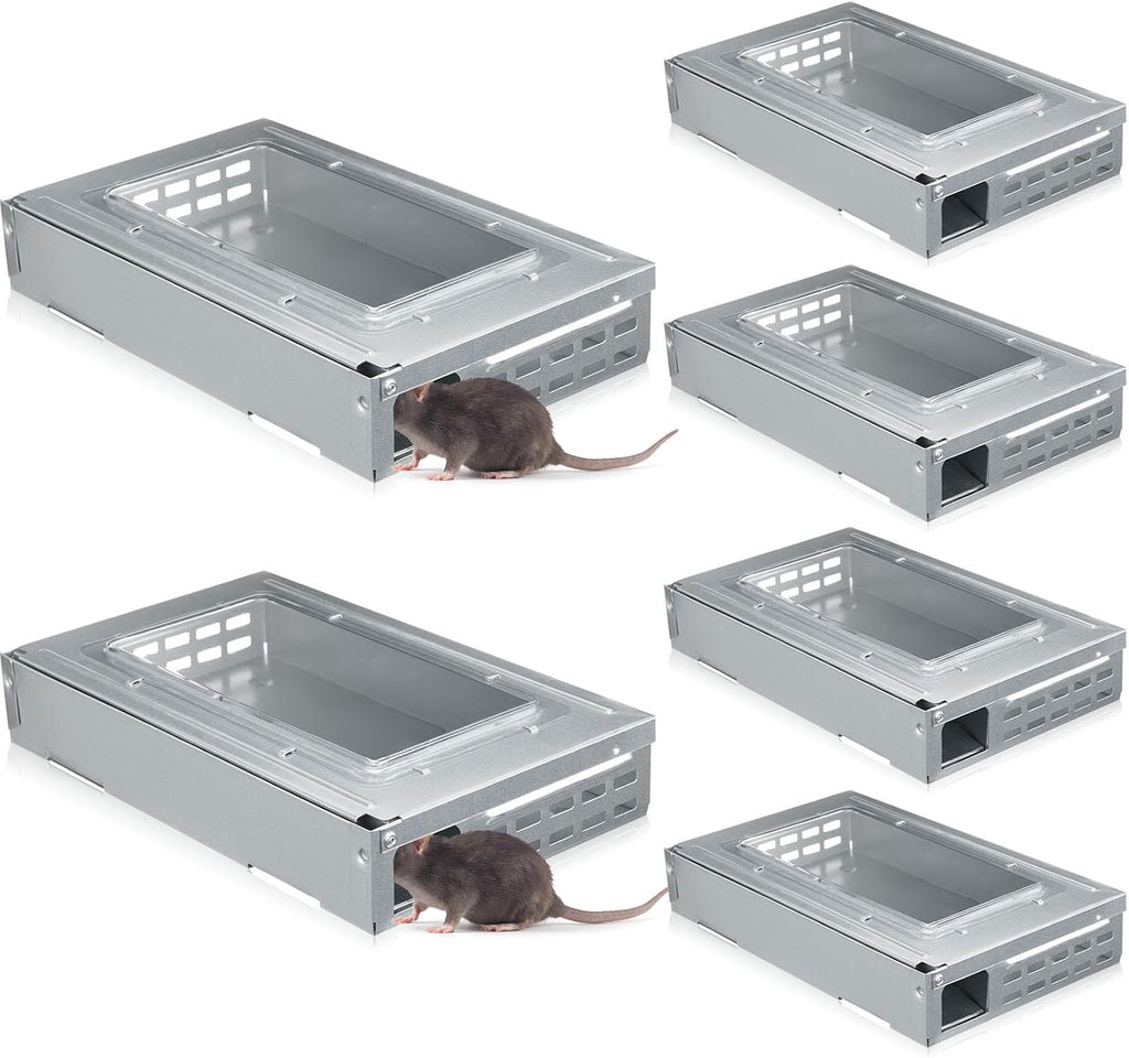4 Pack Mice Trap Multi Catch Humanized, Silver, Clear Top | Mouse Traps, Reusable Rodent Control with See-through
