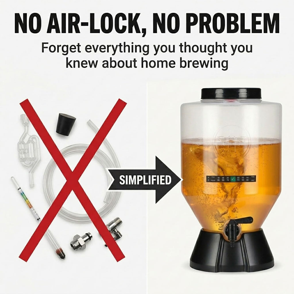 Premium Beer Making Kit w/Bottles – NO AIRLOCK OR Siphon Required – Conical Fermenter Eliminates Sediment and Makes