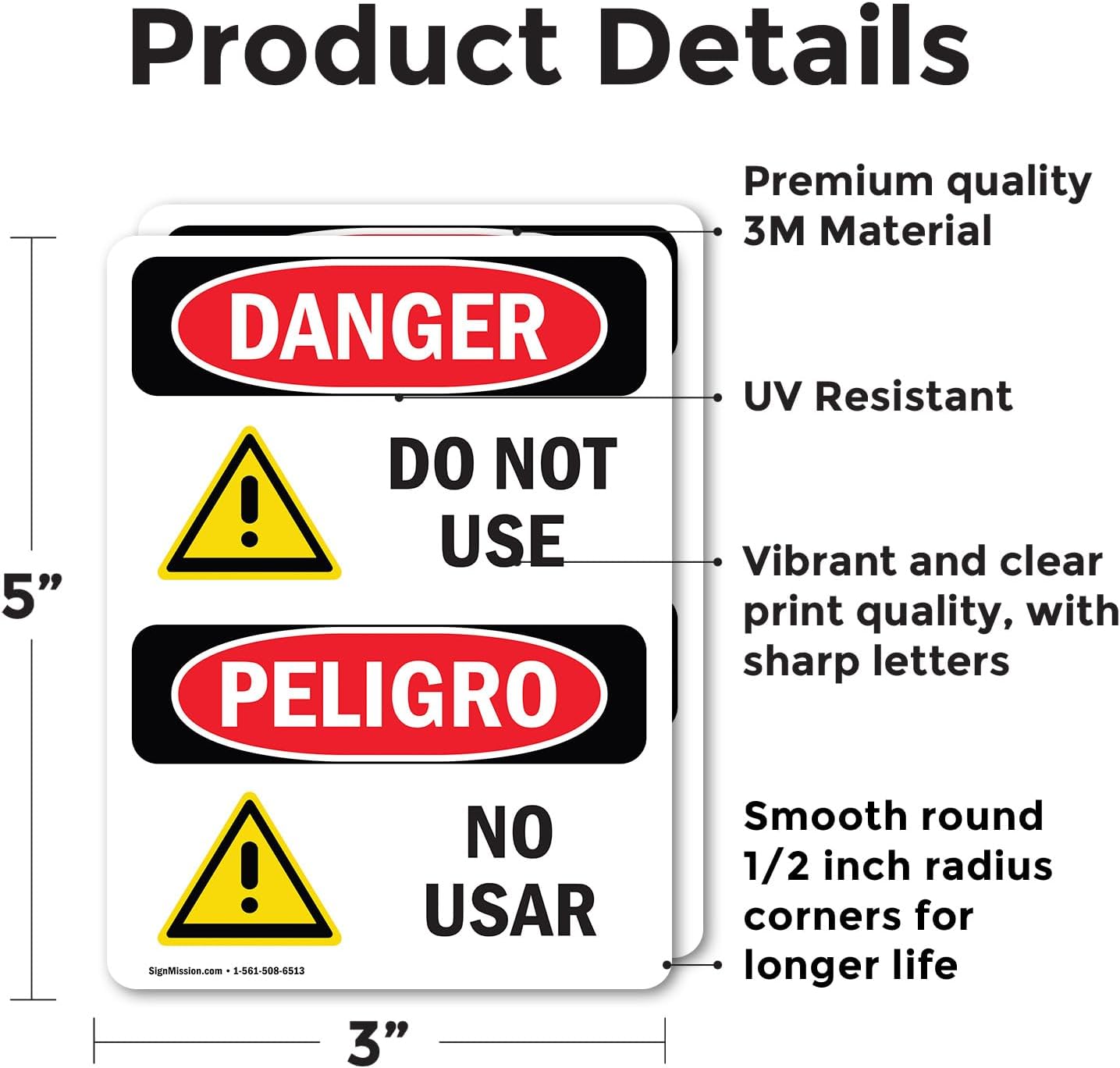(2 Pack) Do Not Use OSHA Danger Sign 5 Inch X 3.5 Inch Vinyl Label Decal Sticker Weather Resistant, UV Protected for