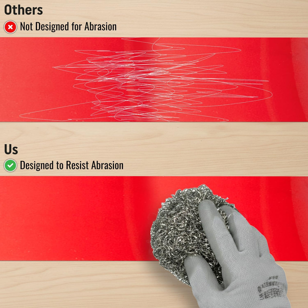 Red Floor Marking Tape, 3" Wide x 100' Long Roll, Durable Polyester, Laminated Protection - Non-Abrasive, Adhesive