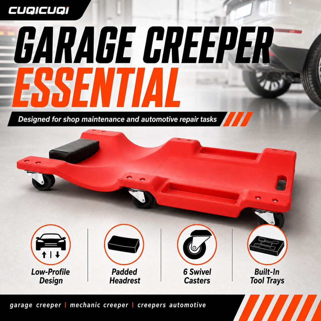 Mechanic Creeper, Low Profile Garage Creeper with Padded Headrest, 6 Swivel Casters, Built-in Tool Trays and Carry