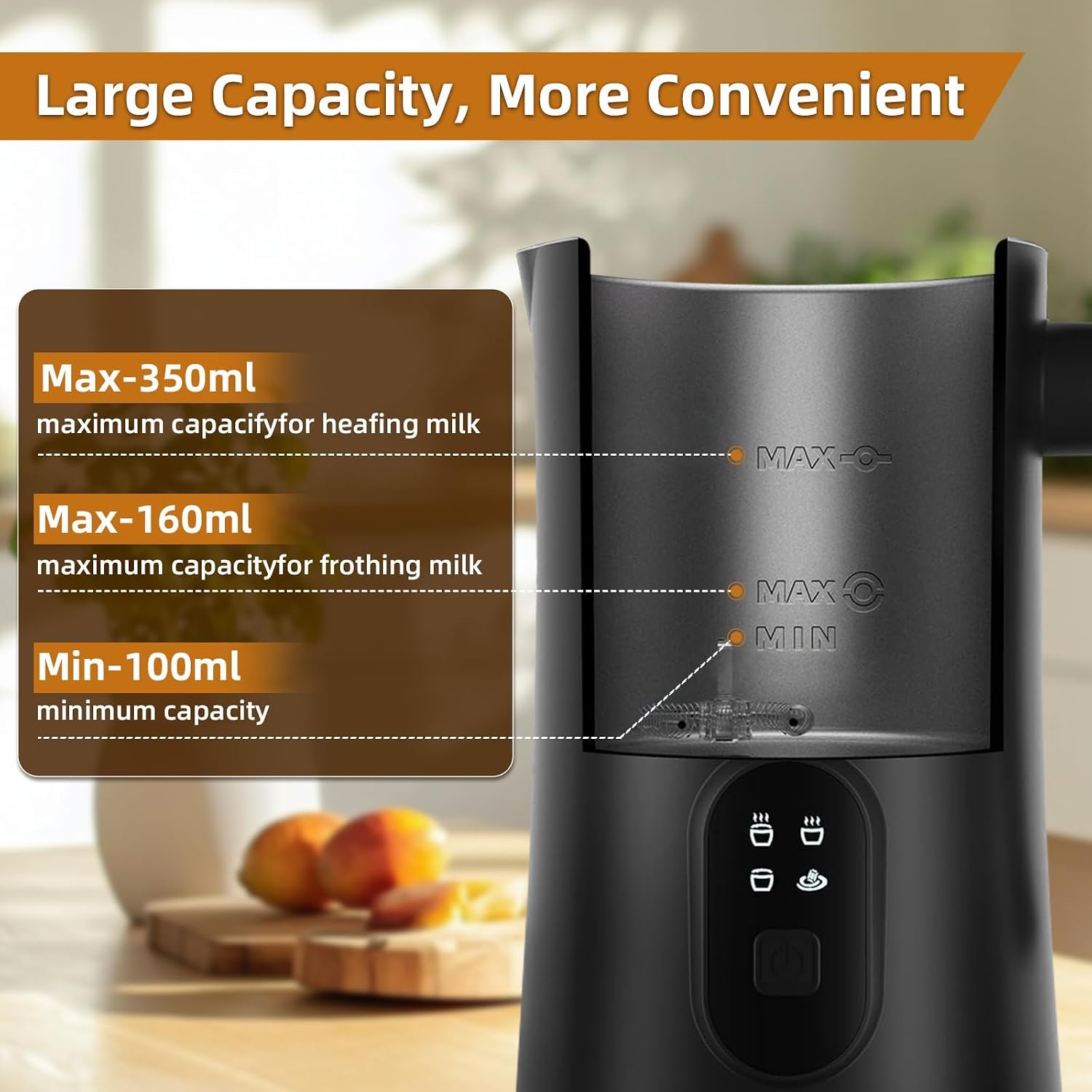 Milk Frother, 4-in-1 Electric Milk Steamer, 350ml/11.8oz Automatic Frother for Coffee, Warm and Cold Foam Maker for