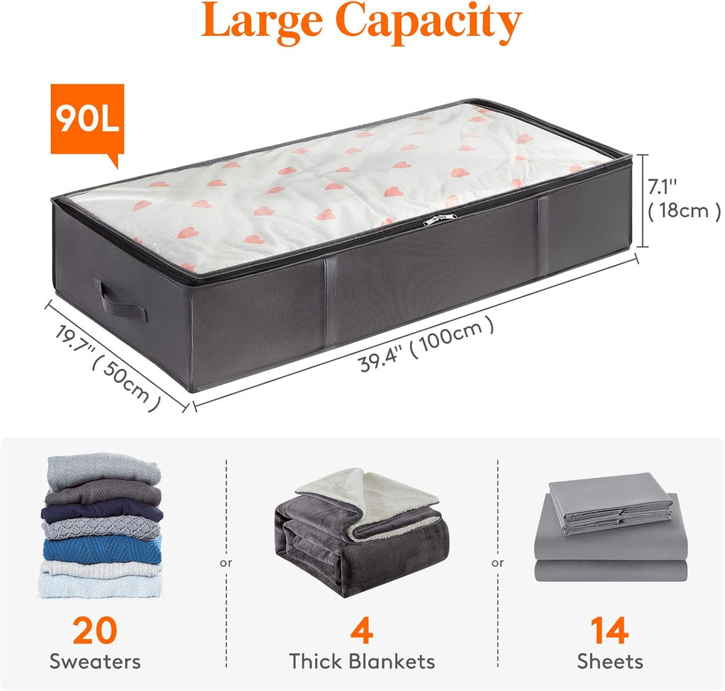 95L 4 Pack Under Bed Storage Containers, Large Capacity Blanket Storage Bags with Reinforced Handle, Organization and