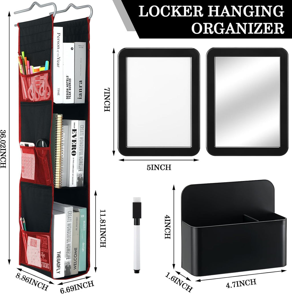 5 Pcs 3 Shelf Hanging Locker Organizer Adjustable School Locker Shelf with Magnetic Pen Holder Magnetic Mirror