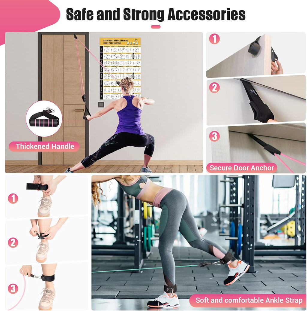 Resistance Bands with Handles for Women, 5 Level Exercise Bands | Workout Bands for Physical Therapy, Yoga, Pilates