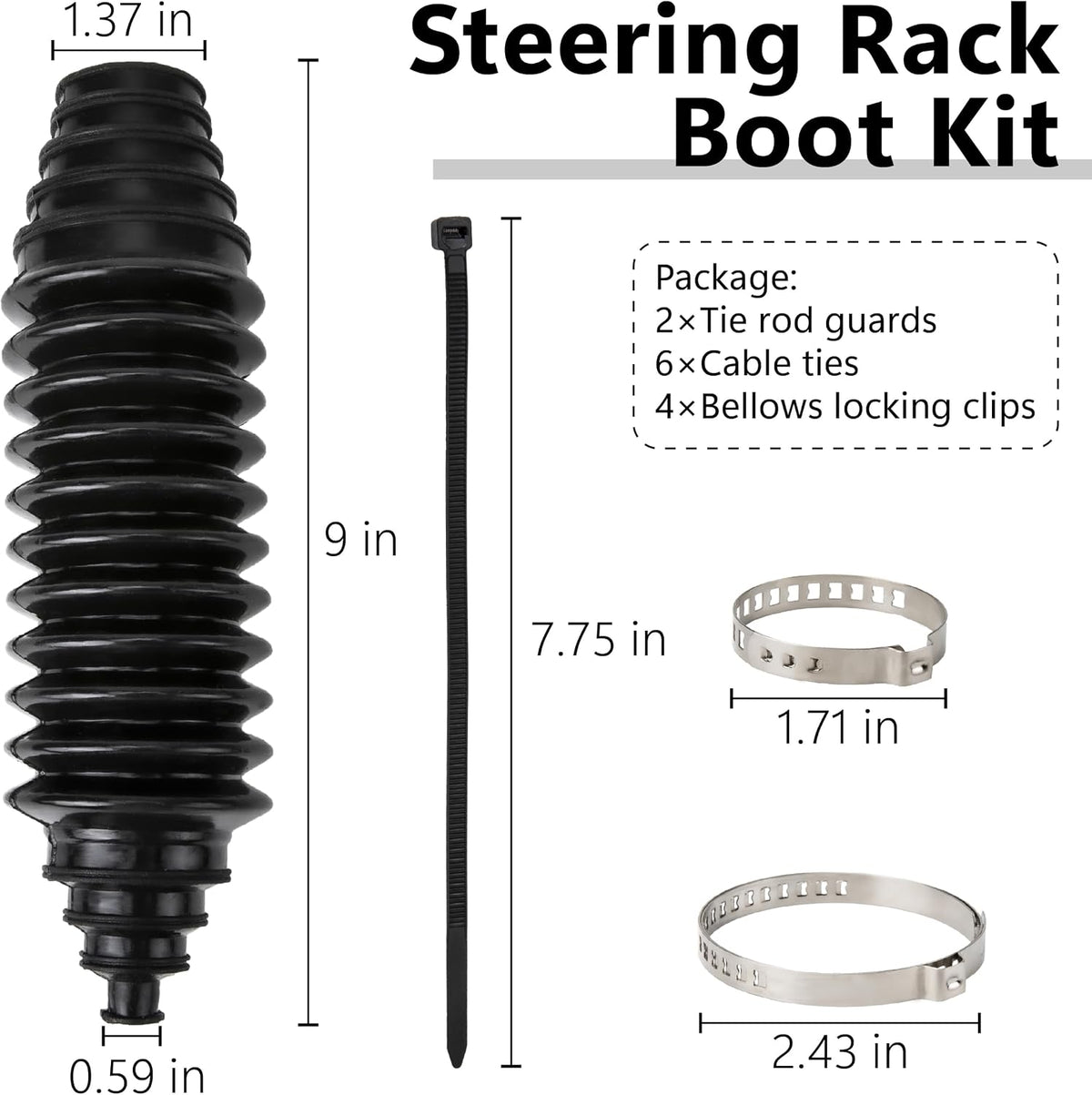Steering Rack Boot Kit, Universal Steering Rack and Pinion Tie Rod Boots