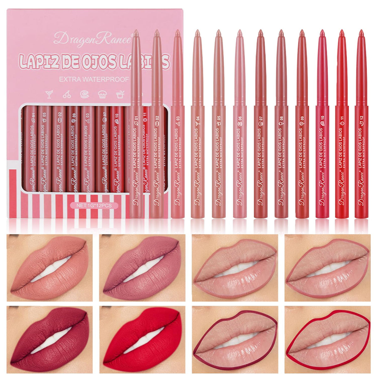12 Colors Lip Liner, Matte Lip Liner Pencil for Shaping & Sculpting Lips