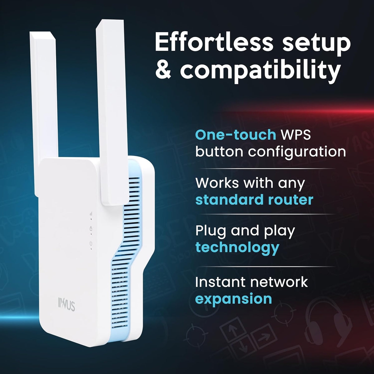 AC1200 WiFi Extender, Mesh WiFi System, Powerful Mesh WiFi Extender with Ethernet Port, Dual Band Range Extension
