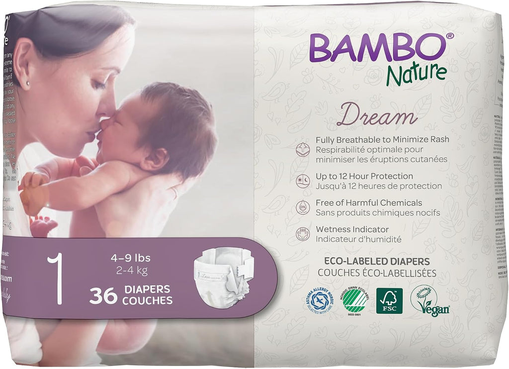 Premium Eco-Friendly Baby Diapers, Size 1 (4-9 Lbs), 36 Count