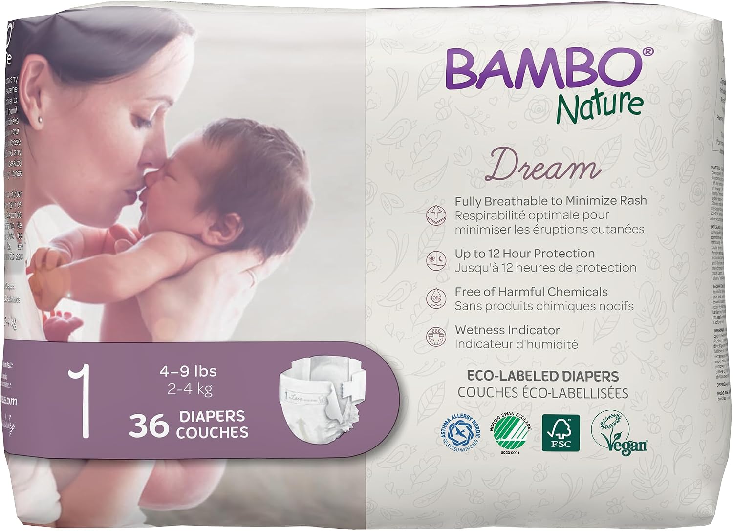 Premium Eco-Friendly Baby Diapers, Size 1 (4-9 Lbs), 36 Count