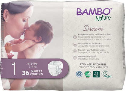 Premium Eco-Friendly Baby Diapers, Size 1 (4-9 Lbs), 36 Count