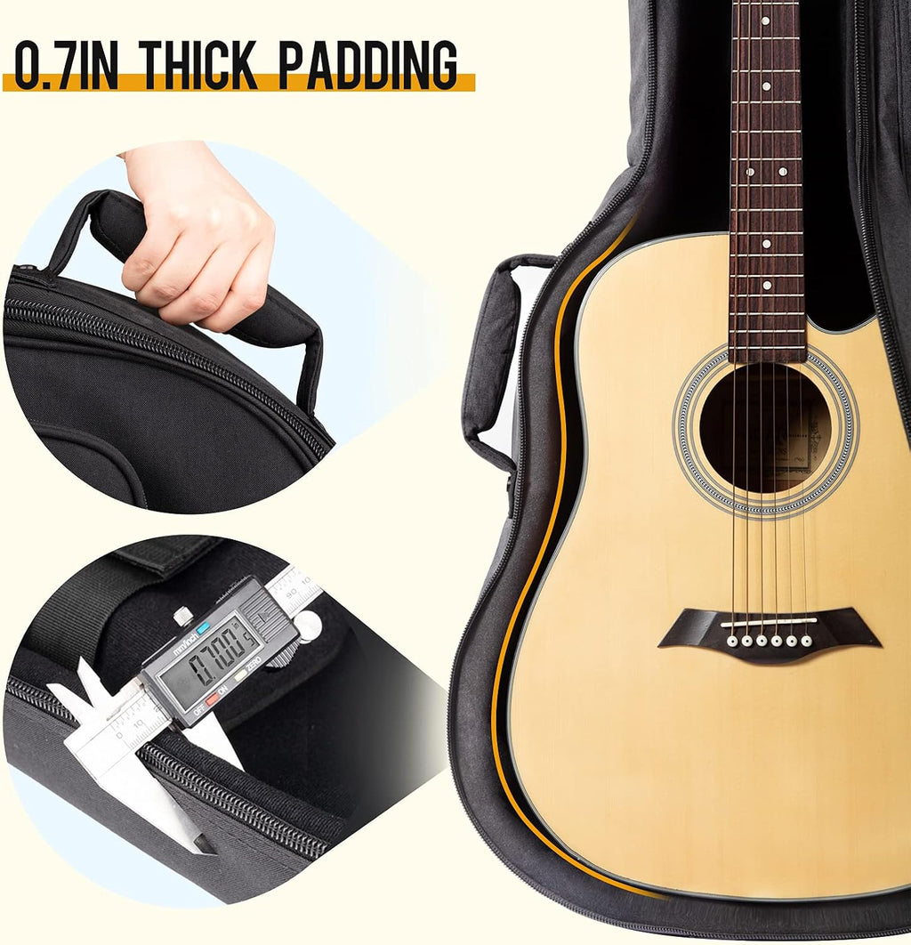 Acoustic Guitar Case Soft Padded Guitar Bag 0.7 In Thick Sponge Reinforced Gig Bag with 5 Pockets,Neck Cradle,Back