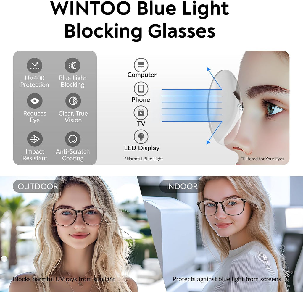 Blue Light Glasses for Woman Men, 99% Blocking Square Frame 5 Pairs | Anti Eyestrain & UV Glare Protection, Computer