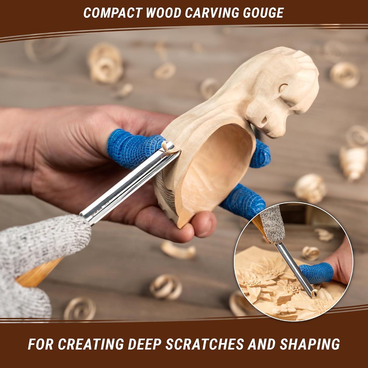 Wood Carving Gouge K9/10 Woodworking Hand Chisel Compact Wood Carving Knife for Beginners and Profi