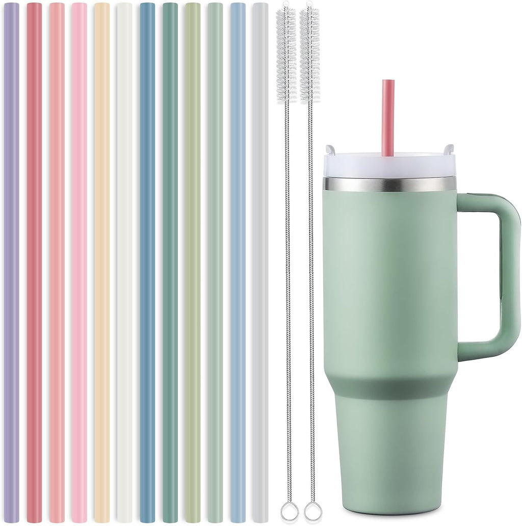 12-Pack Silicone Reusable Straws for Stanley 40 oz 30 oz Cup Tumbler, 12.2 inch Long Replacement Straws with 2