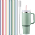12-Pack Silicone Reusable Straws for Stanley 40 oz 30 oz Cup Tumbler, 12.2 inch Long Replacement Straws with 2