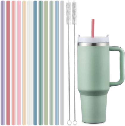 12-Pack Silicone Reusable Straws for Stanley 40 oz 30 oz Cup Tumbler, 12.2 inch Long Replacement Straws with 2