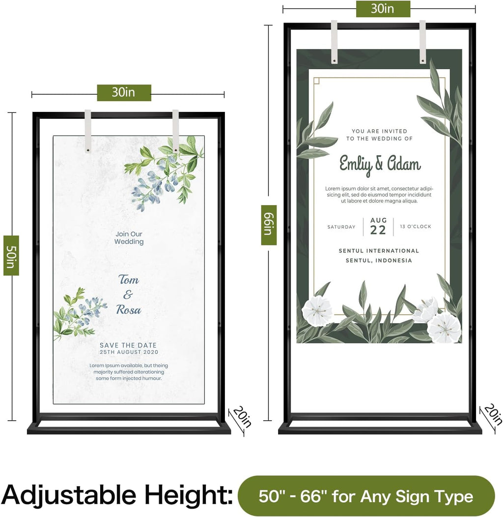 Wedding Sign Stand – Adjustable Metal Easel, 50" or 66" Floor Poster Holder, Black, Perfect for Wedding Welcome