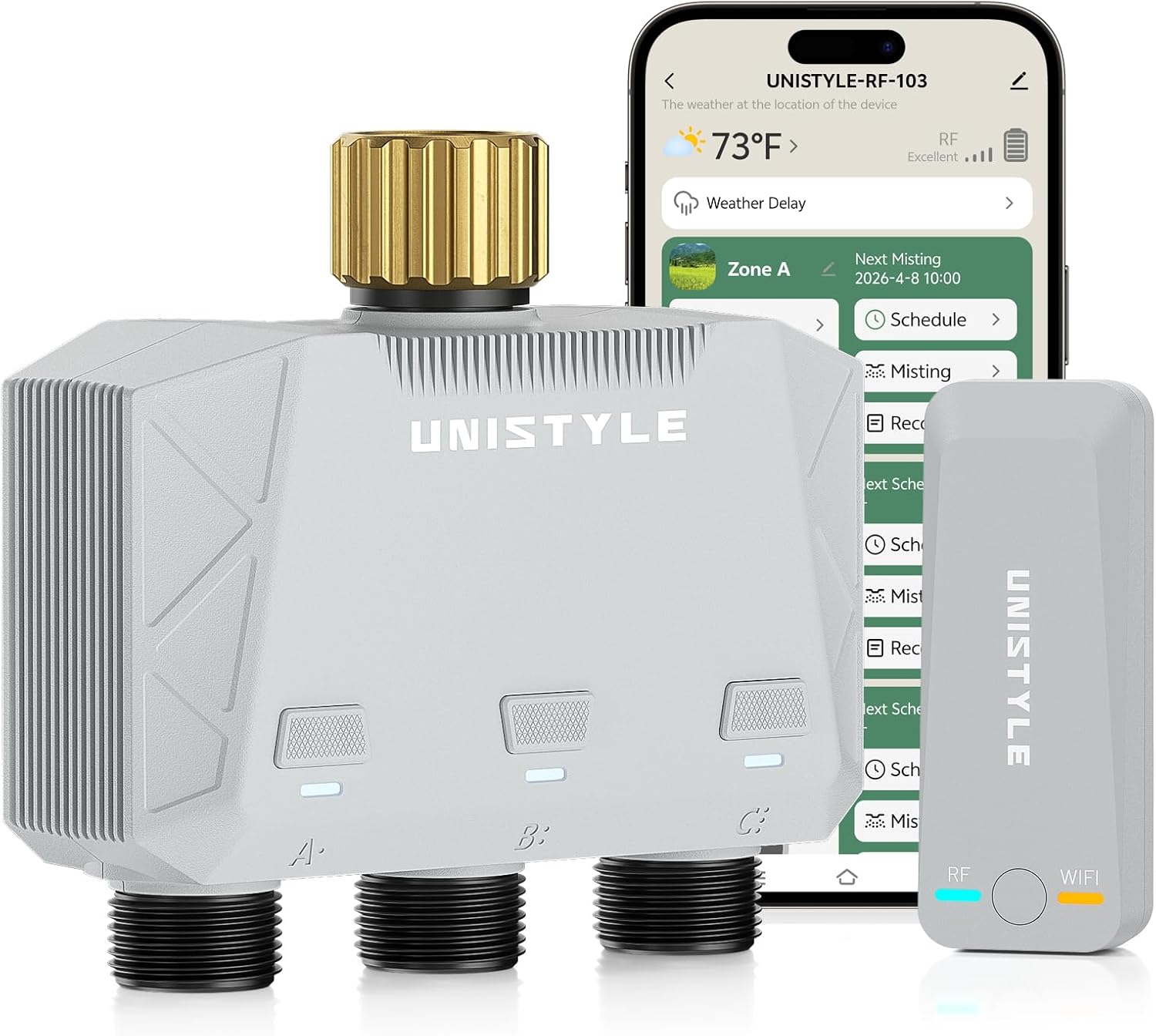 [All-New 2027] 1700FT WiFi Sprinkler Timer 3 Zone with Brass Inlet, Unistyle Smart Hose Timers Compatible Alexa &