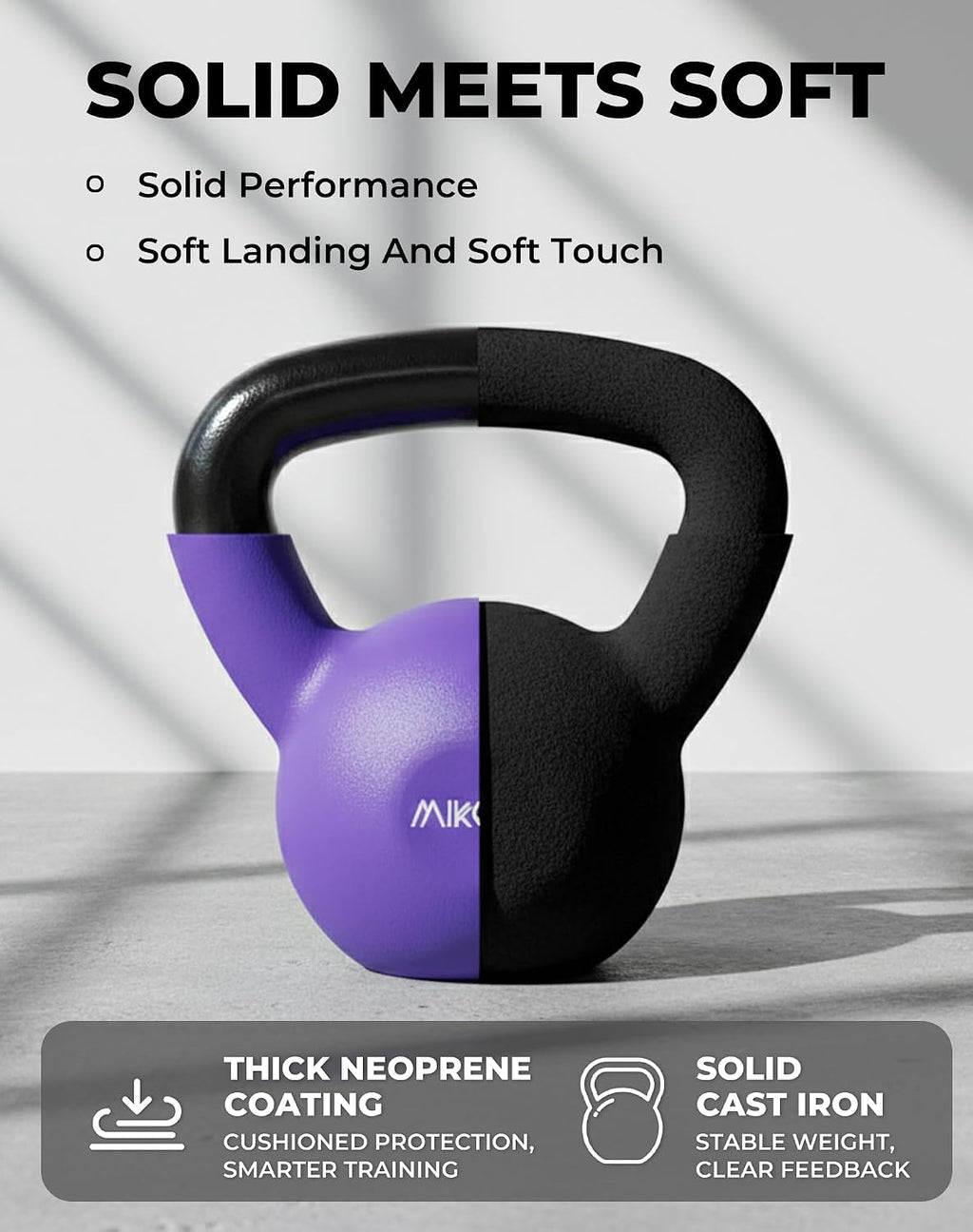 Neoprene Coated Cast Iron Kettlebells 5-30LB Set, Solid Weight Set with Wide Grip Handle and Flat Bottom, Ideal for
