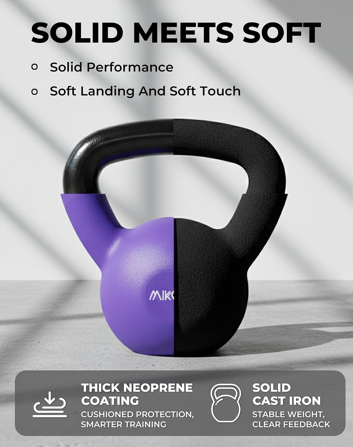 Neoprene Coated Cast Iron Kettlebells 5-30LB Set, Solid Weight Set with Wide Grip Handle and Flat Bottom, Ideal for