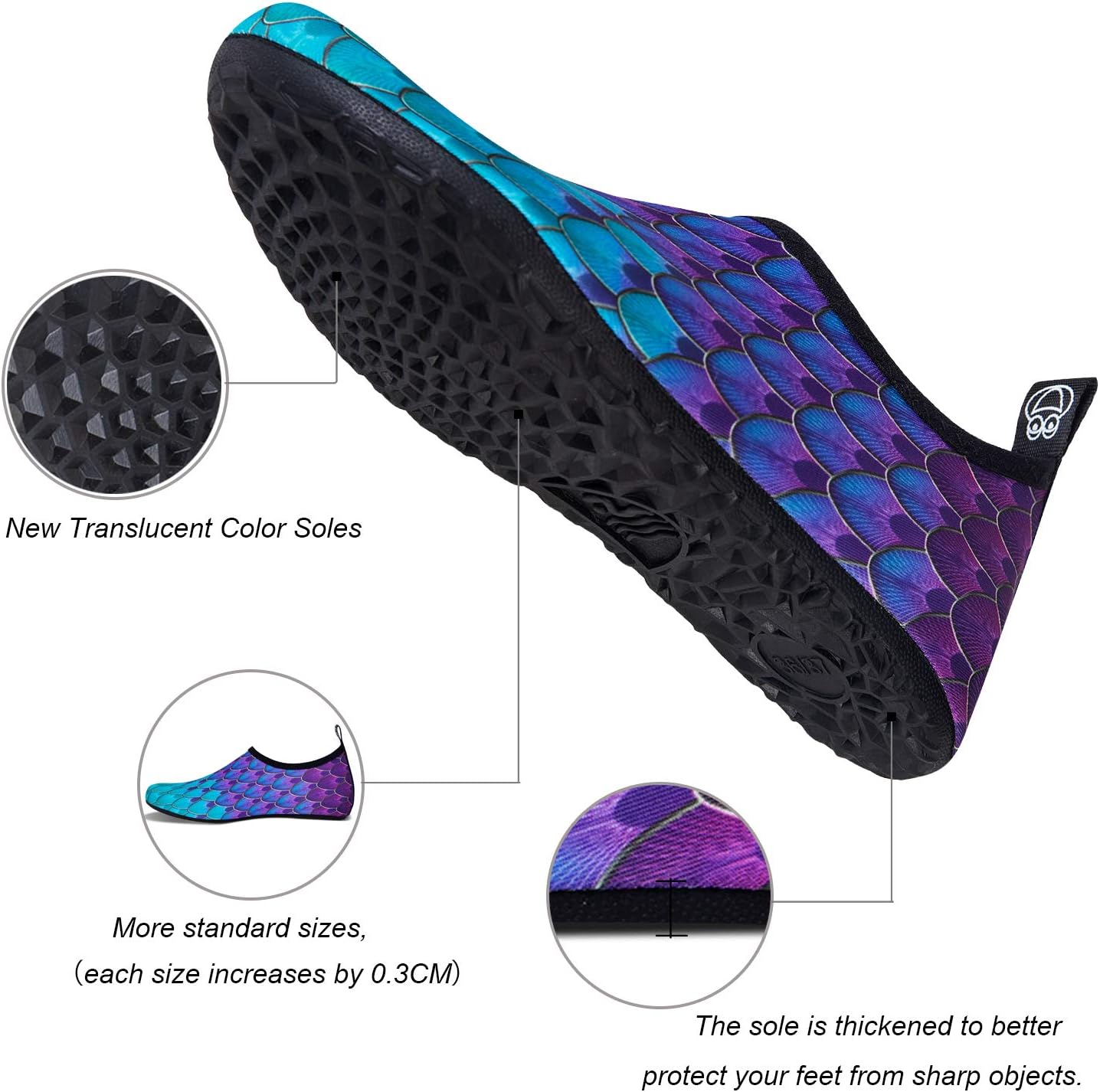 Water Shoes for Womens Mens Barefoot Quick-Dry Aqua Socks for Beach Swim Surf Yoga Exercise New Translucent Color Soles