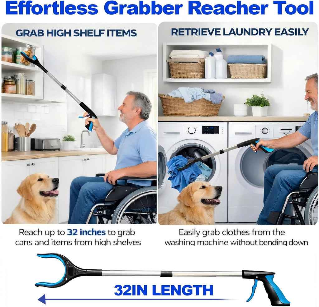 32" Grabber Reacher Tool, Foldable Reacher Grabbers Pickup Tool for Senior, Heavy Duty Upper Gripper, Wide Claw Trash