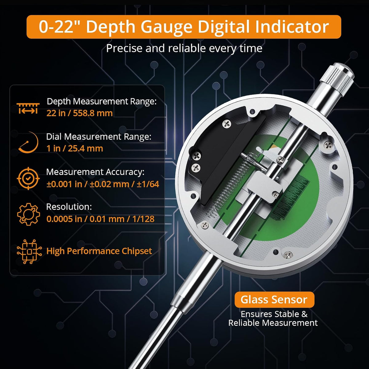 Neoteck 0-22 Inch Digital Depth Micrometer with 1"/0.0005" Dial Indicator