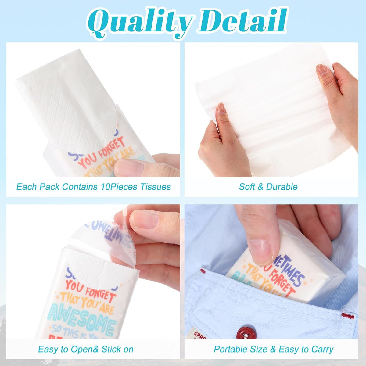 50 Pack Inspirational Pocket Tissues Travel Size for School Classroom