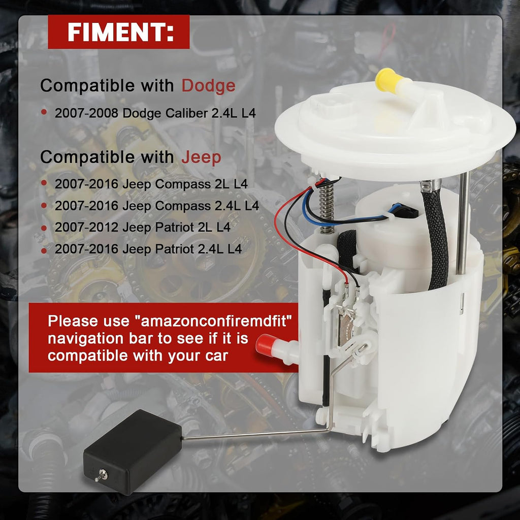 E7218M Electric Fuel Pump Module Assembly Compatible with Jeep Compass Patriot 2007-2016, Compatible with Dodge Caliber 2007-2008, 2.4L L4, Replaces# P76269M SP7020M
