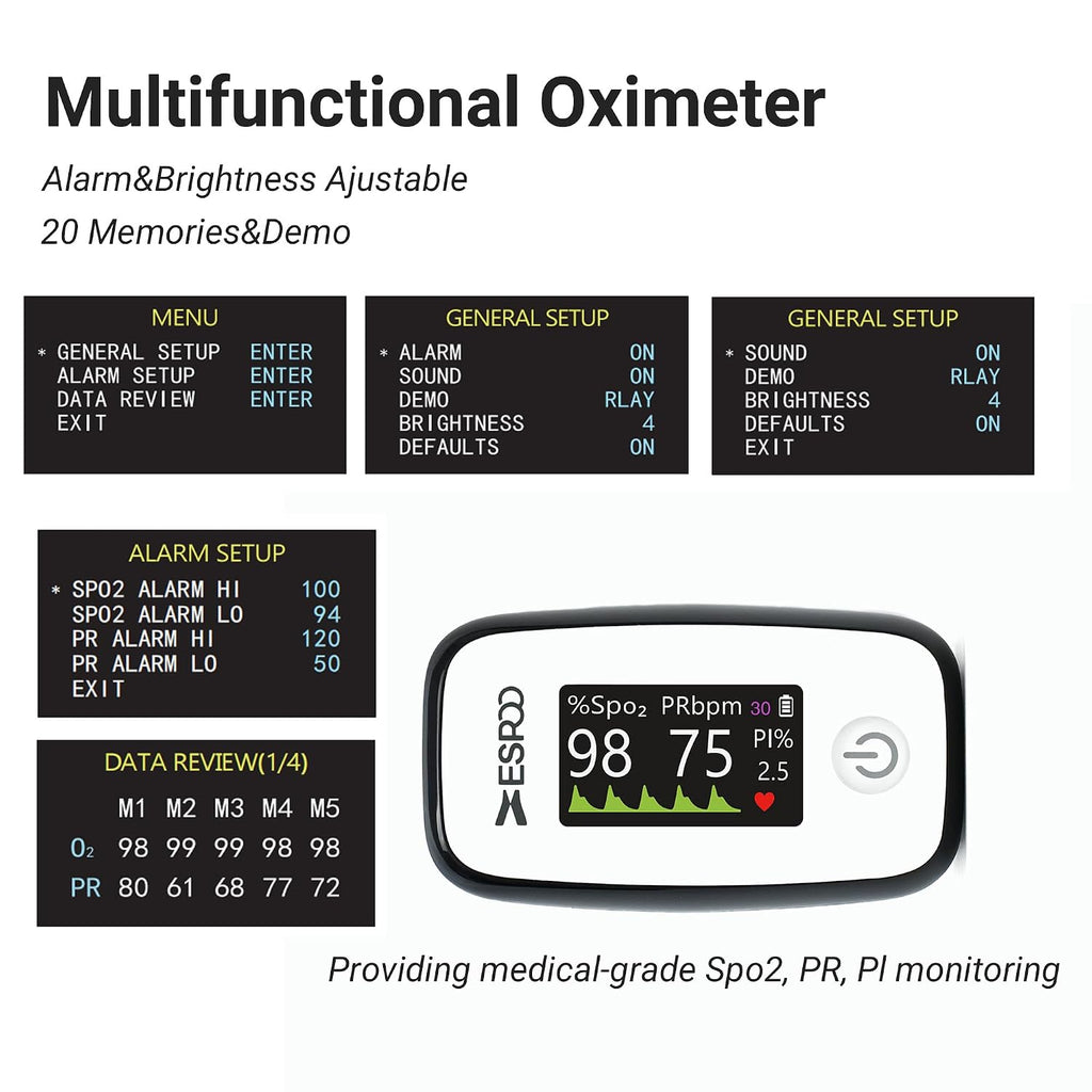 Pulse Oximeter Fingertip, Blood Oxygen Monitor, 4 colors 1.14'' TFT Alarm & Brightness Adjustable