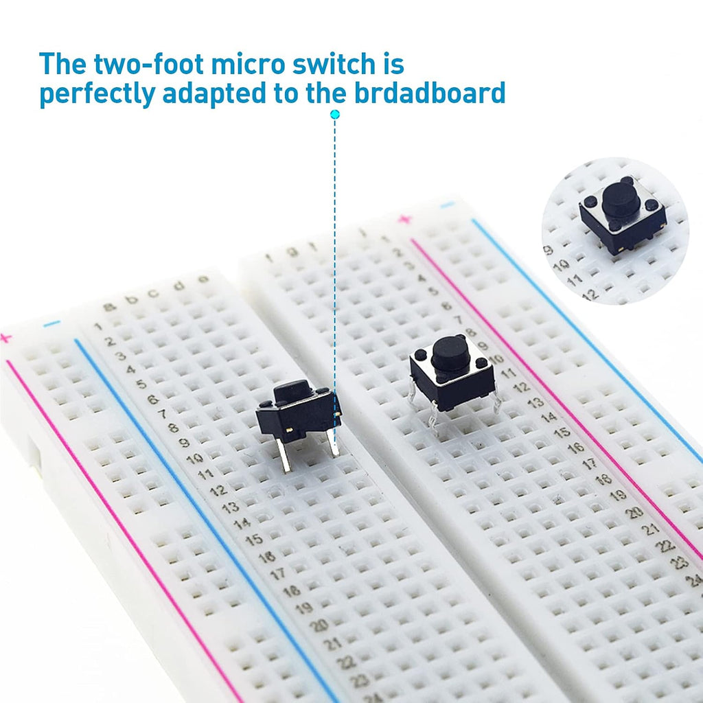 20 Pcs 6mm 2 Pin Momentary Tactile Tact Push Button Switch Through Hole Breadboard Friendly for Panel PCB
