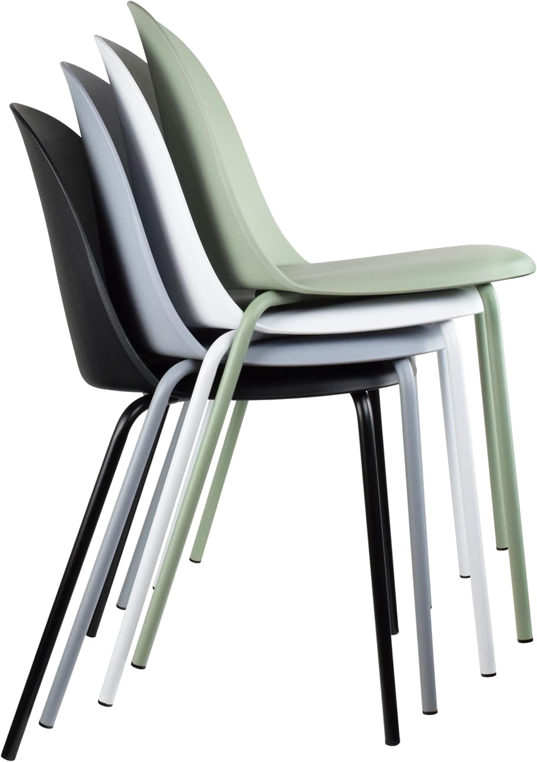 Set of 2 Modern Stackable Armless Dining Chairs, Plastic Shell Seat with Metal Legs for Indoor Outdoor Home Kitchen