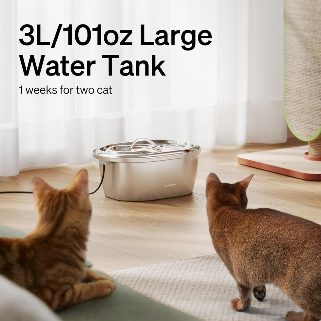 Stainless Steel Cat Water Fountain, 101oz/3L Automatic Water Dispenser for Cats Indoor, Quiet Pet Water Dispenser